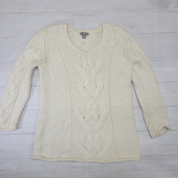 J JILL Womens White Knit V Neck Sweater Size XS - Picture 1 of 6